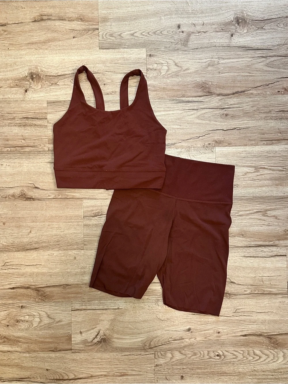 Nike Yoga Luxe Top & Short in Russet Red